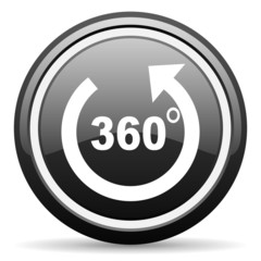 360 degrees panorama black glossy icon on white background