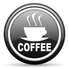 coffee black glossy icon on white background