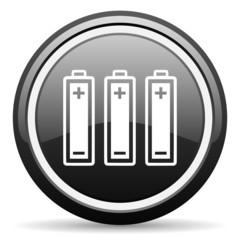 batteries black glossy icon on white background