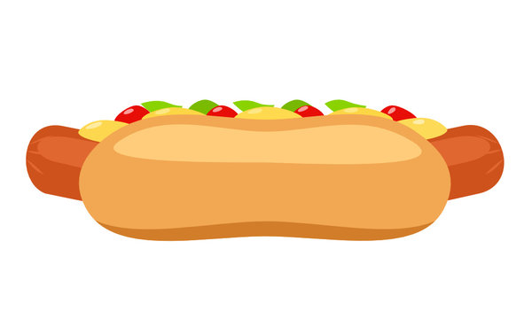 Illustration of hot dog with ketchup and mustard