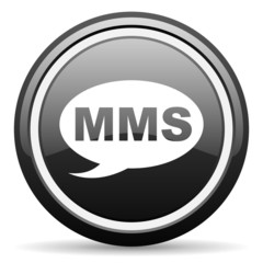 mms black glossy icon on white background