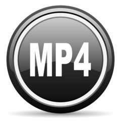 mp4 black glossy icon on white background