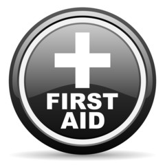 Fototapeta premium first aid black glossy icon on white background