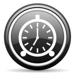 alarm clock black glossy icon on white background
