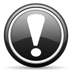 exclamation sign black glossy icon on white background