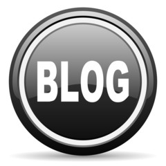 blog black glossy icon on white background