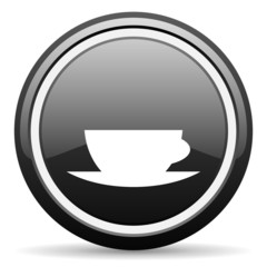 coffee cup black glossy icon on white background