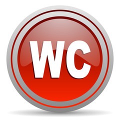 wc red glossy icon on white background