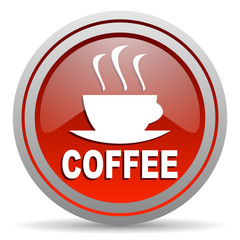 coffee red glossy icon on white background