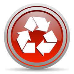 recycle red glossy icon on white background