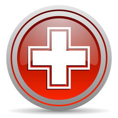 pharmacy red glossy icon on white background