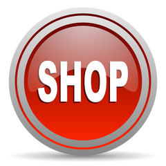 shop red glossy icon on white background