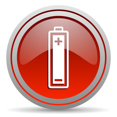 battery red glossy icon on white background