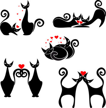 set of stylized figures of cats