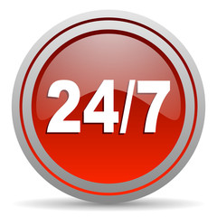 24/7 red glossy icon on white background