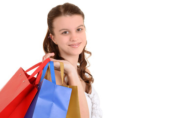 Closeup teenager with shopping bags