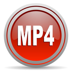 mp4 red glossy icon on white background