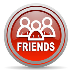 friends red glossy icon on white background
