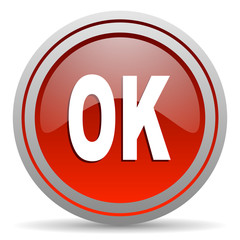 ok red glossy icon on white background