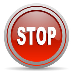 stop red glossy icon on white background