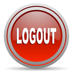 logout red glossy icon on white background