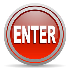 enter red glossy icon on white background
