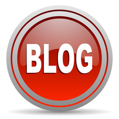 blog red glossy icon on white background