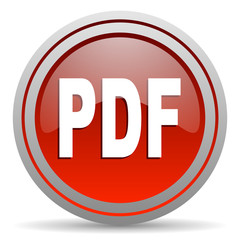 pdf red glossy icon on white background