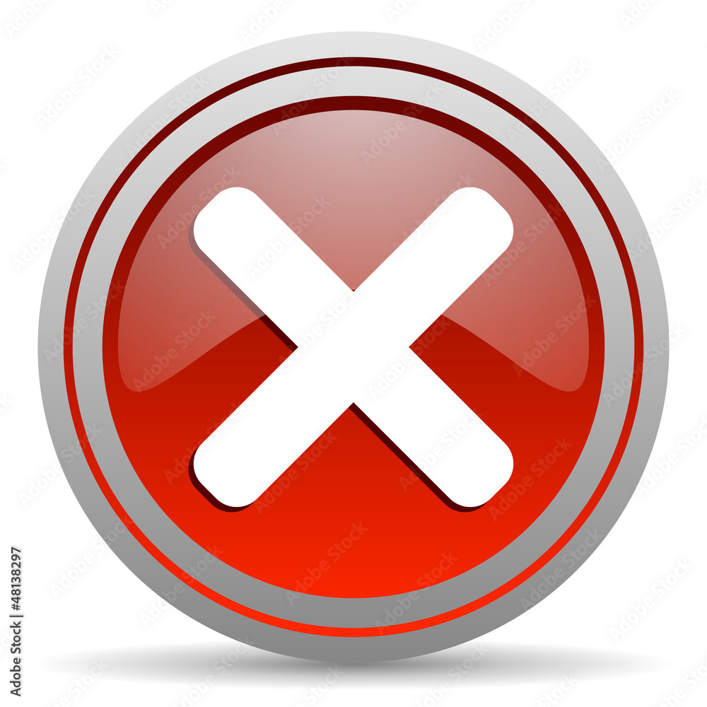Poster cancel red glossy icon on white background