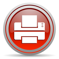 printer red glossy icon on white background