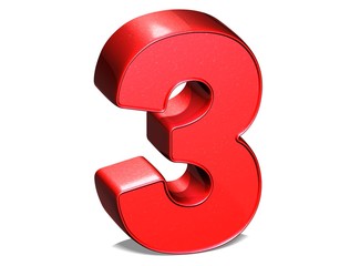3D Number Three on white background