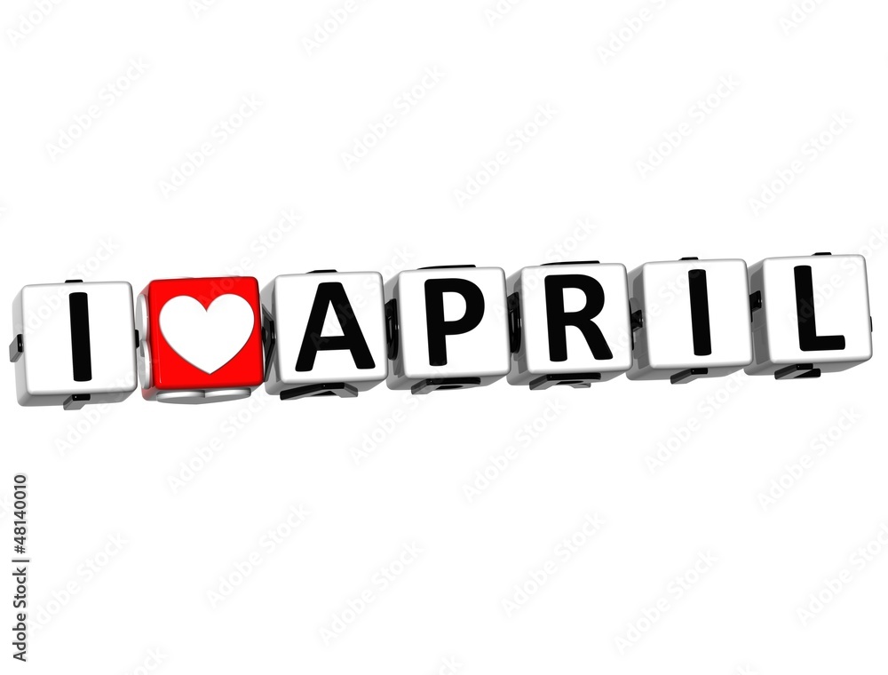 Aufkleber 3d i love april button click here block text