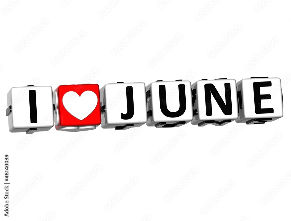 Aufkleber 3d i love june button click here block text