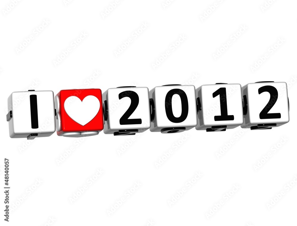 Aufkleber 3d i love 2012 button click here block text