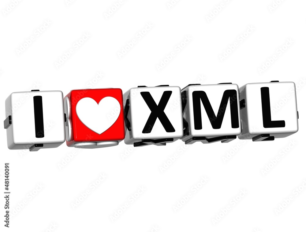 Aufkleber 3d i love xml button click here block text