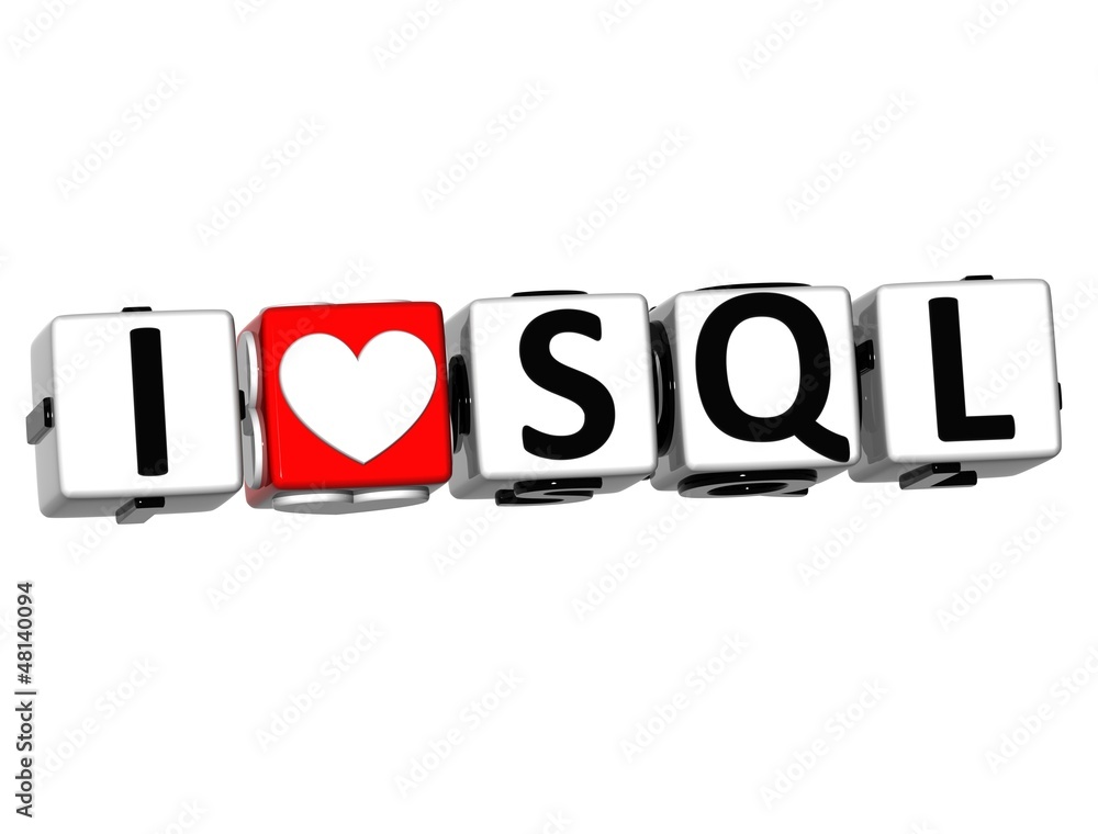 Poster 3d i love sql button click here block text