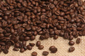 Coffee beans on sack