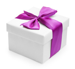 White box anf pink bow and ribbon