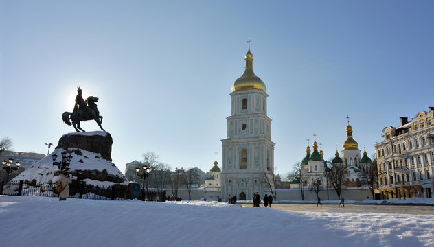 Kiev, Saint Sophia Cathedral and Monument Bogdan Khmelnitsky