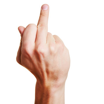 Hand h&auml;lt Mittelfinger hoch