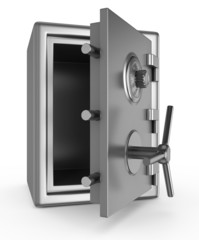 Security metal safe isolated on white background