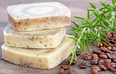 Home-made soap with rosemary and coffee