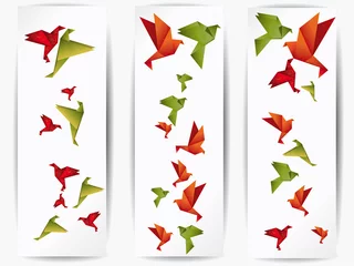Crédence de cuisine en verre imprimé Animaux géométriques Oiseau volant en papier origami japon