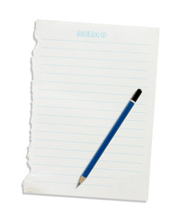 Note paper and pencil on a white background.