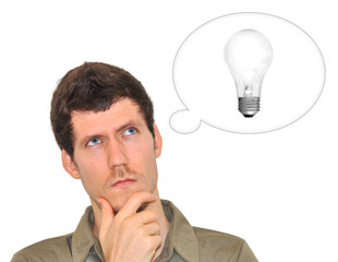 Creative young man thinking of a bright idea