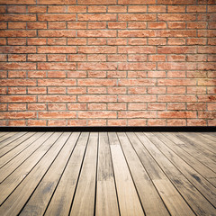 brick wall and wooden floor
