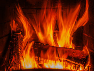 fireplace with wood and fire