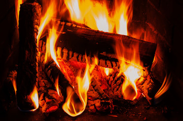 fireplace with wood and fire
