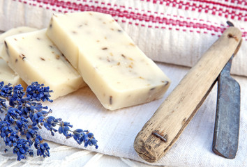 Home-made soap with lavender in retro style