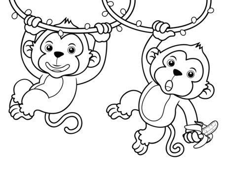 Illustration of Cartoon Monkeys - Coloring book